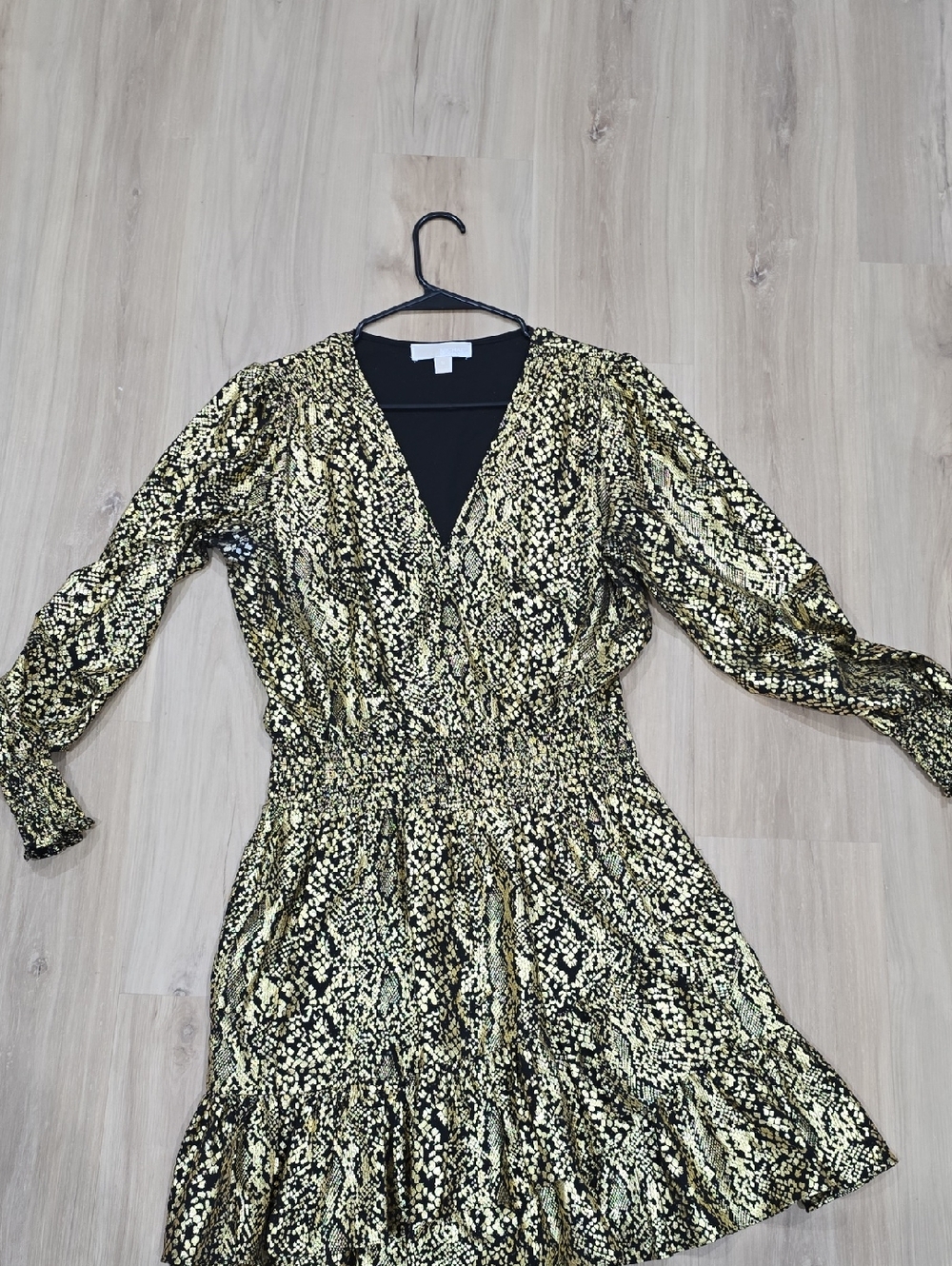 Gold and Black Snake-Print Long Sleeve Dress